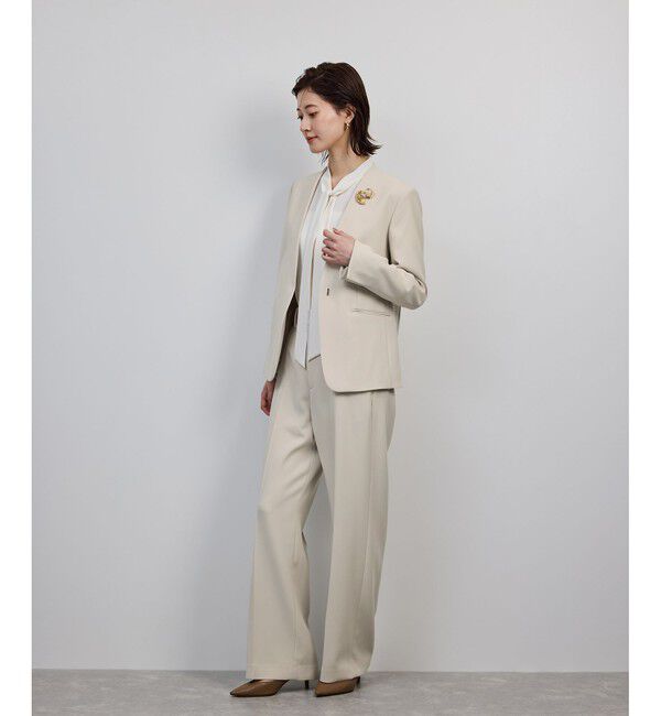 ROPE「トリアセダブルクロスＶネックジャケット/イージーケア」|ノーカラージャケット|