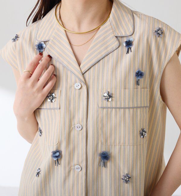  「ビジューストライプブラウス」|シャツ・ブラウス|ベージュ