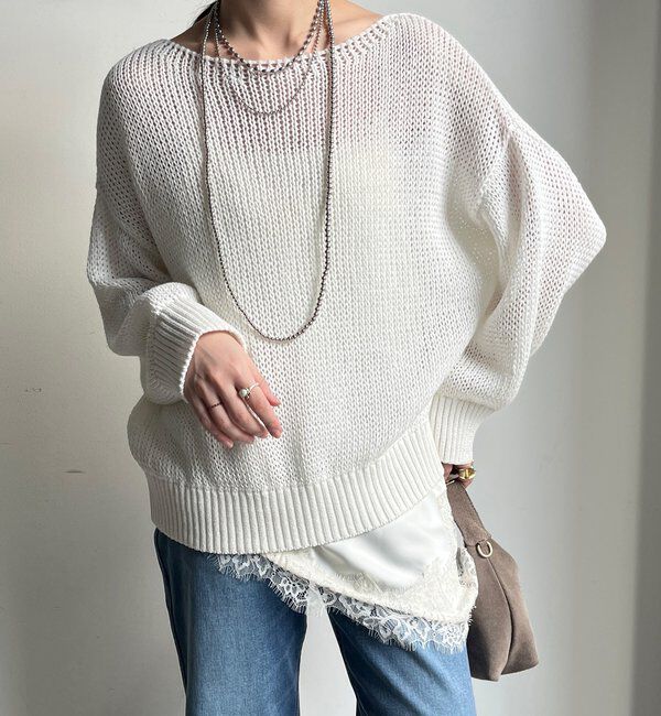  「コットンローゲージプルオーバー」|ニット・セーター|ホワイト