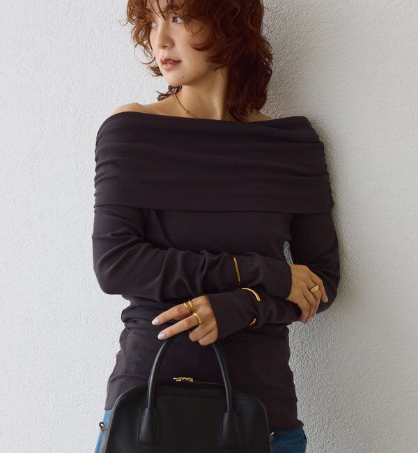  「【女性らしい抜け感】シアーテレコオフショルカットソー」|Tシャツ・カットソー|チャコールグレー