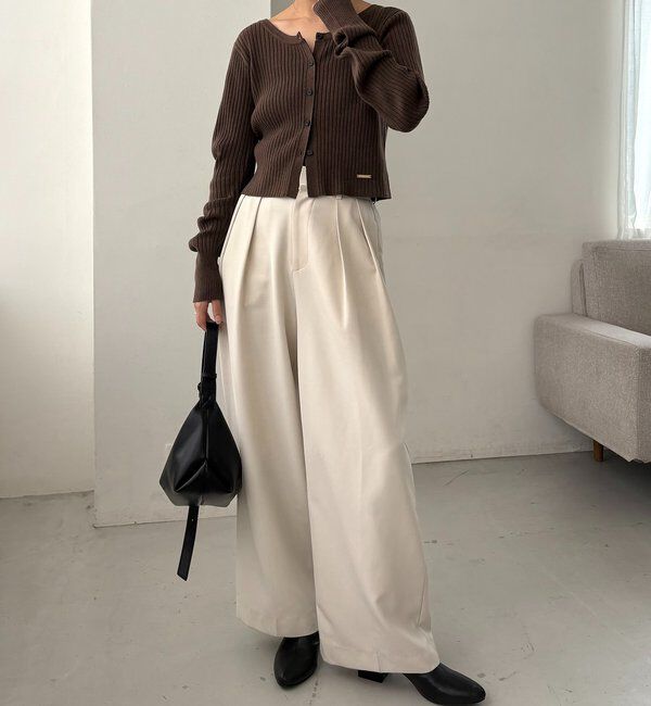  「【新色/オフホワイト】【前後2WAY】カーブスリーブリブニット」|カーディガン|