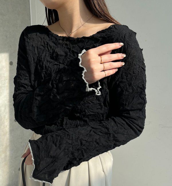  「リンクルボートネックニット」|ニット・セーター|ブラック