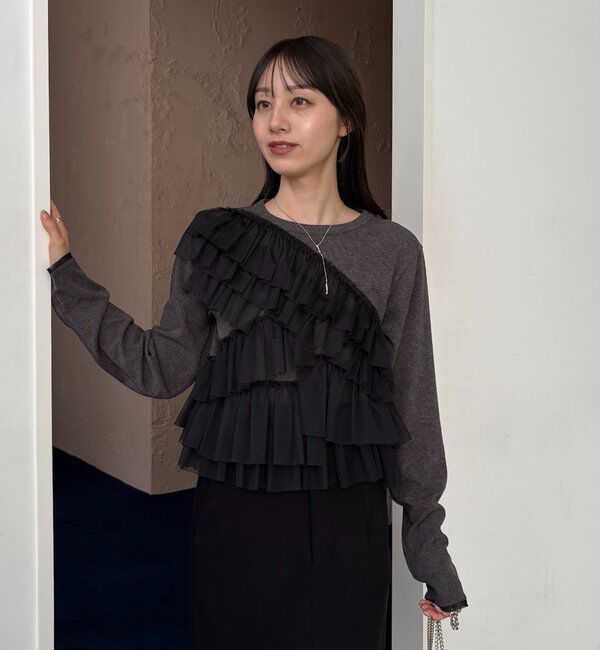  「【kon企画】フリルドッキングロンT」|Tシャツ・カットソー|グレー