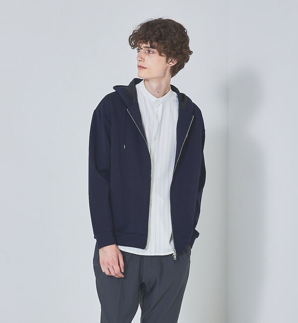ABAHOUSE「【インバーテッドプリーツ】ジップパーカー / ダンボールニット」|パーカー|ネイビー