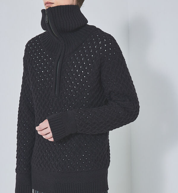 ABAHOUSE「【透かしケーブル】ハーフジップ ニット プルオーバー」|ニット・セーター|
