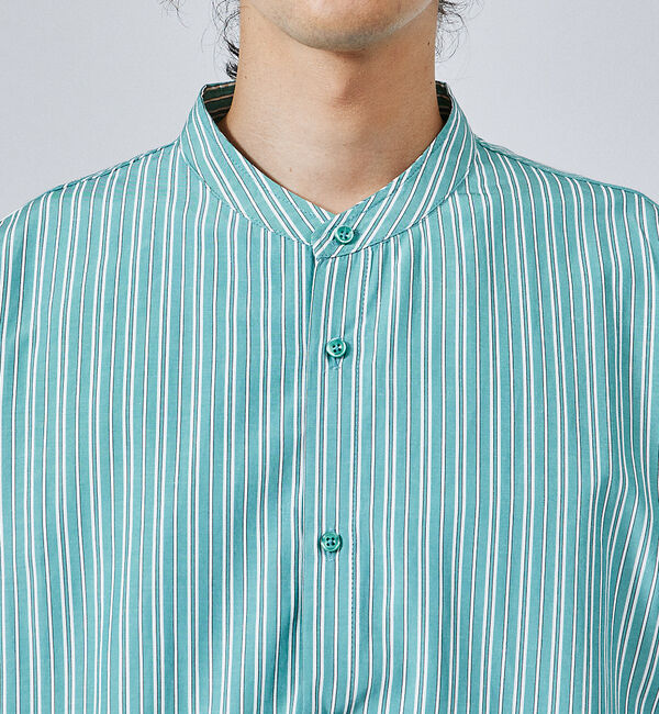 ABAHOUSE「【バイアスヨーク】ストライプ バンドカラーシャツ / オーバーサイズ」|シャツ・ブラウス|