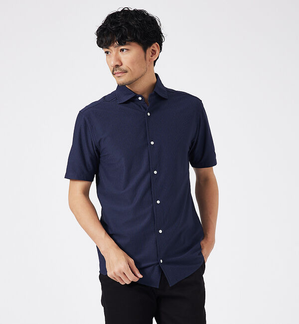 ABAHOUSE「トリコットサッカー 半袖シャツ」|シャツ・ブラウス|ネイビー