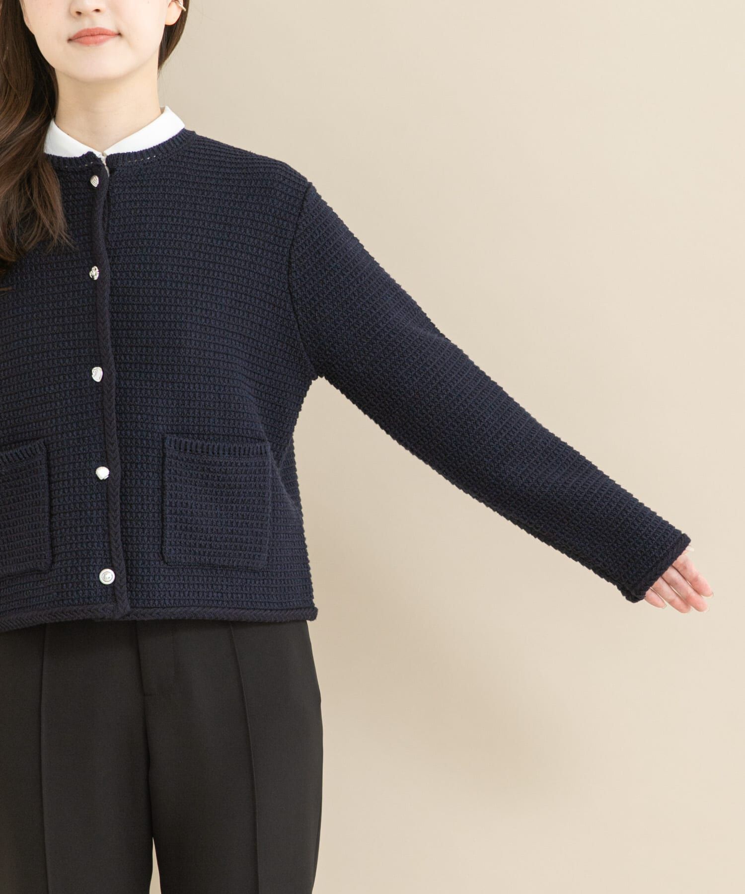 URBAN RESEARCH ROSSO「『WEB/一部店舗限定』ツイードノーカラーニットジャケット」|ノーカラージャケット|