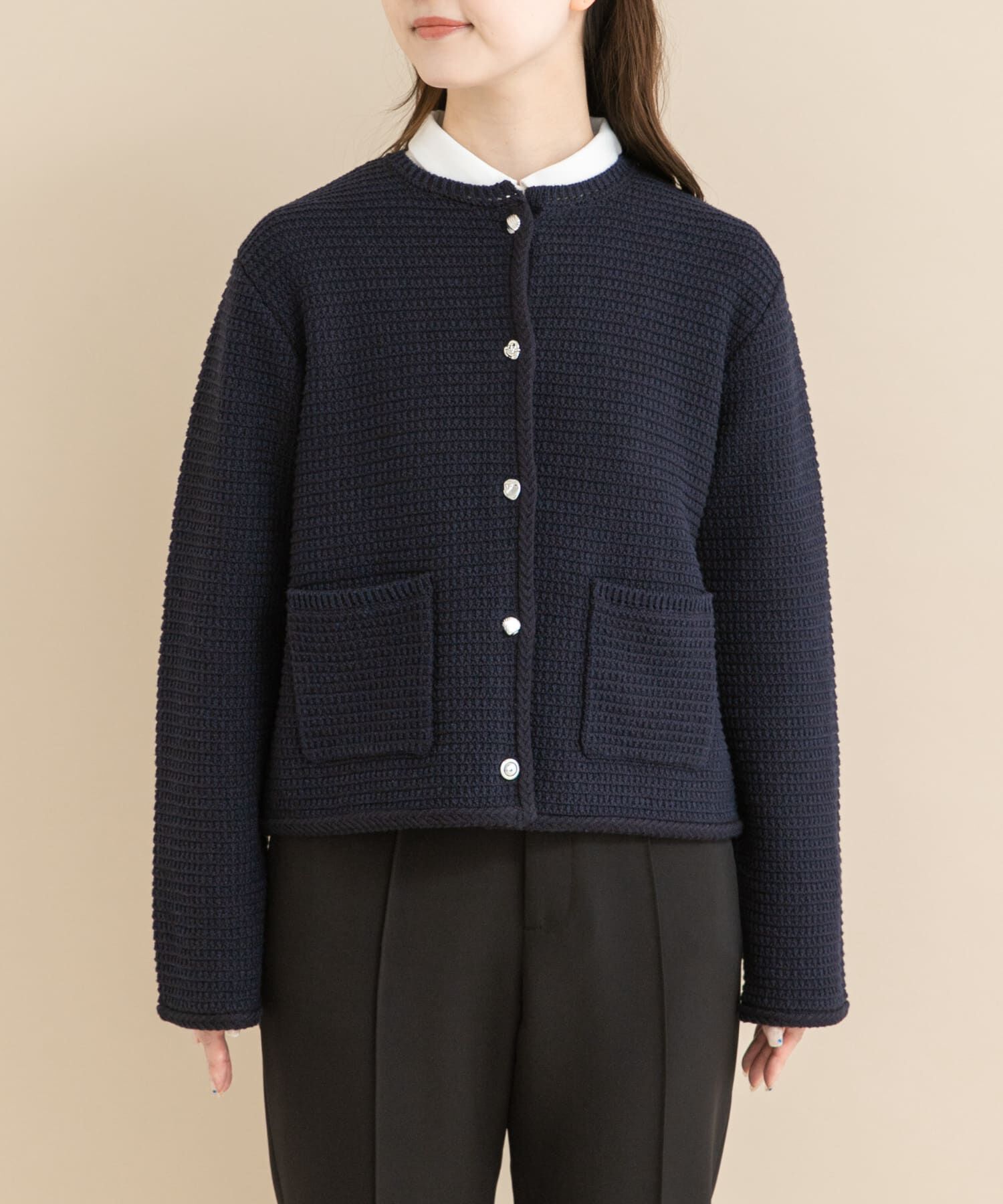 URBAN RESEARCH ROSSO「『WEB/一部店舗限定』ツイードノーカラーニットジャケット」|ノーカラージャケット|