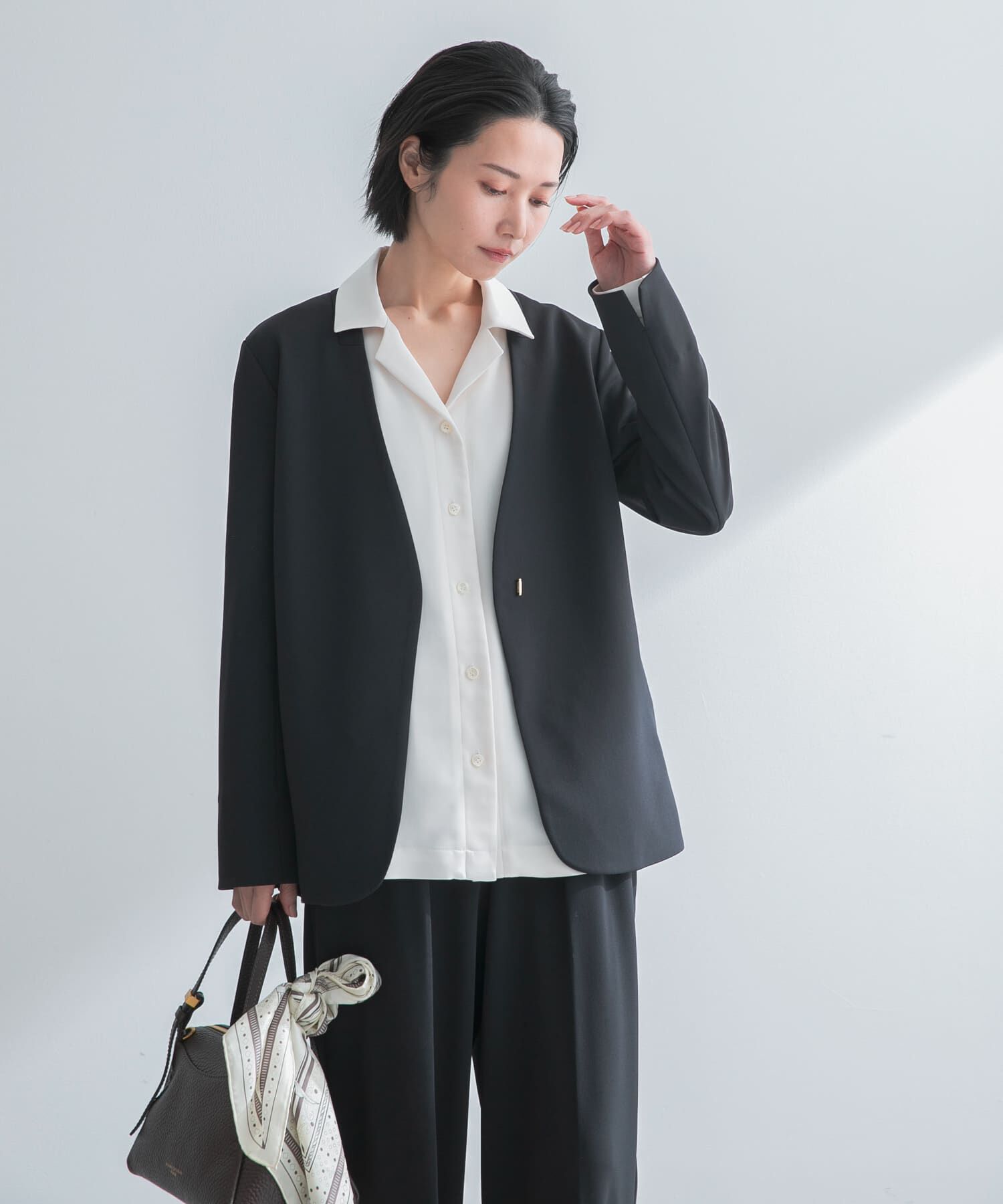 URBAN RESEARCH ROSSO「ストレッチツイルノーカラージャケット」|ノーカラージャケット|ブラック