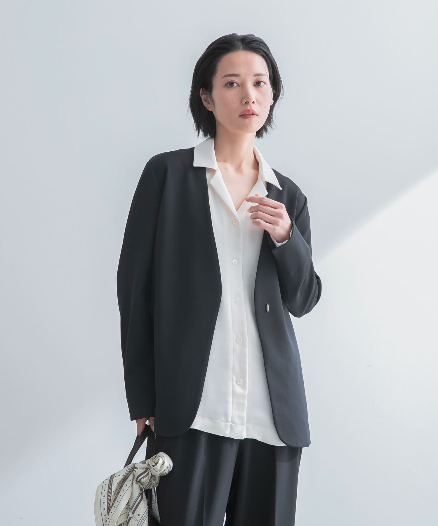 URBAN RESEARCH ROSSO「ストレッチツイルノーカラージャケット」|ノーカラージャケット|