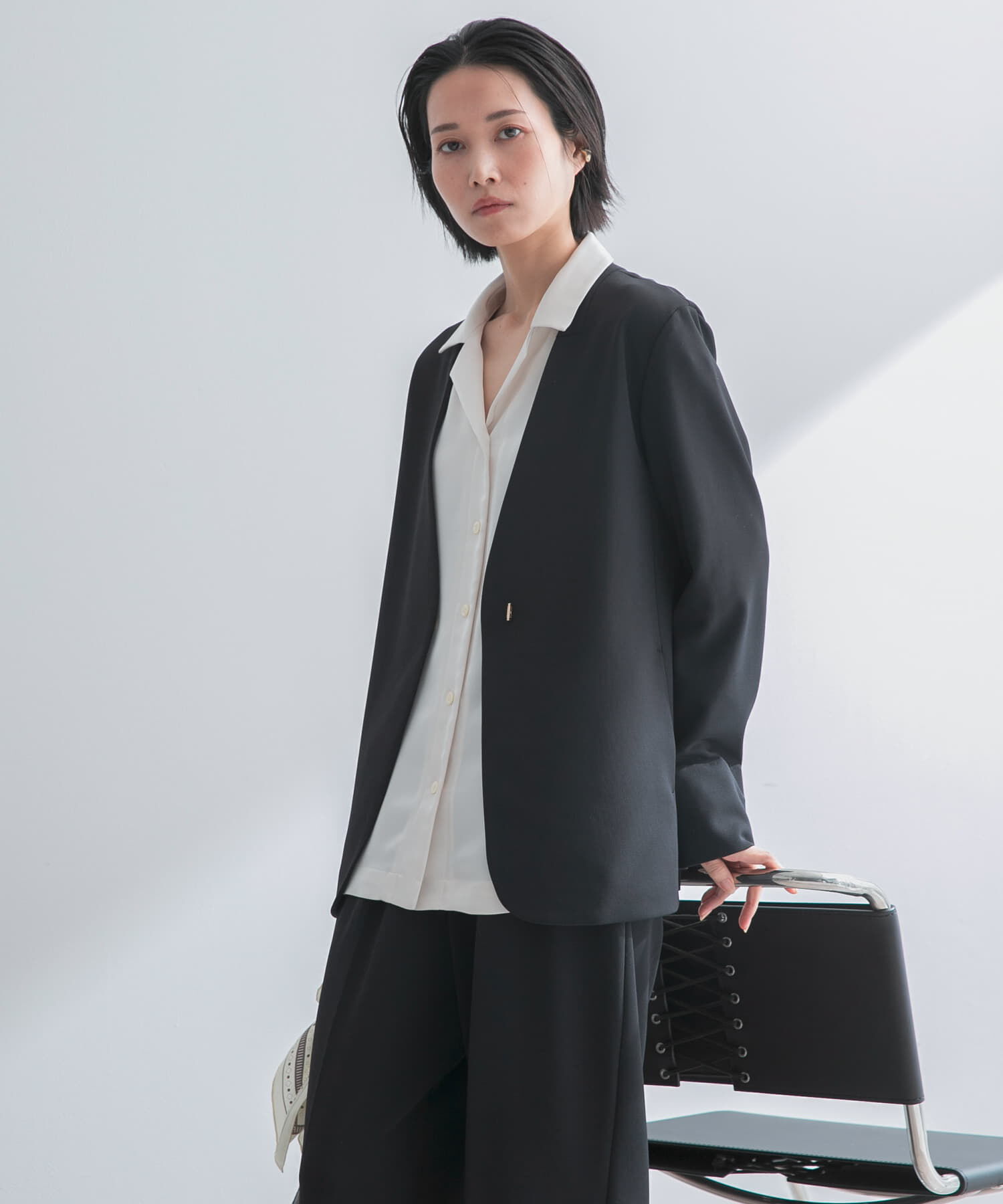 URBAN RESEARCH ROSSO「ストレッチツイルノーカラージャケット」|ノーカラージャケット|