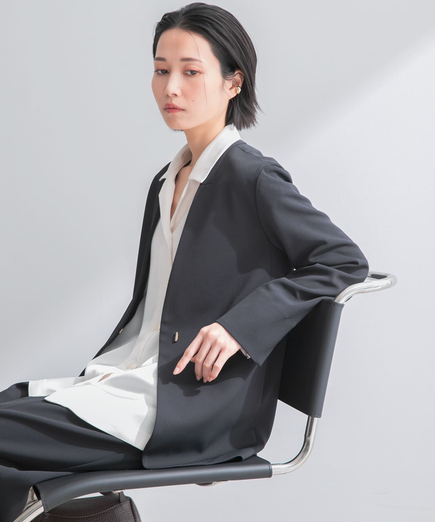 URBAN RESEARCH ROSSO「ストレッチツイルノーカラージャケット」|ノーカラージャケット|