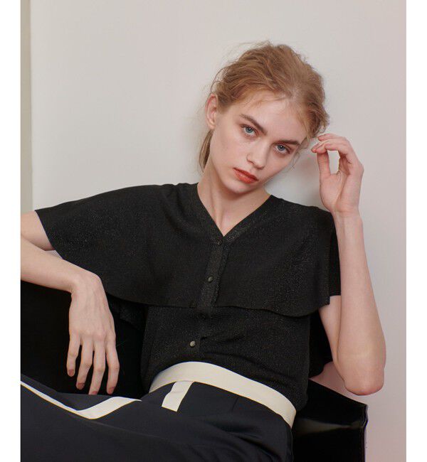 LOULOU WILLOUGHBY「【LOULOU WILLOUGHBY】メタリックヤーンケーププルオーバー」|ニット・セーター|ブラック