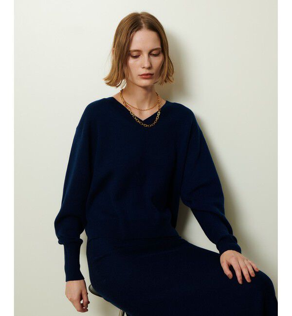 allureville「ウールスムース2WAYネックプルオーバー」|ニット・セーター|ネイビー