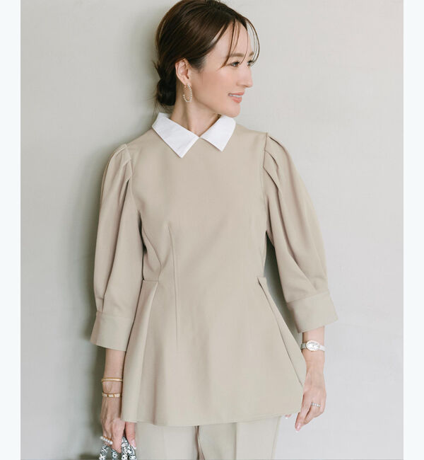 ur's「【星玲奈さんコラボアイテム】2way襟付タックペプラムトップス」|Tシャツ・カットソー|