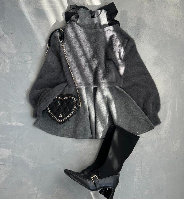  「2wayフェザーカーデSET後ろリボンニットミニワンピ」|ワンピース|