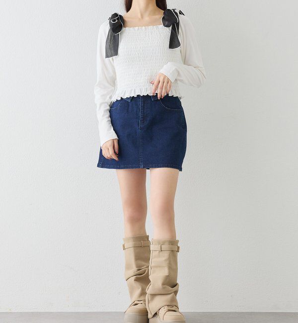  「ウェスト折り返しデニムミニスカート」|スカート|