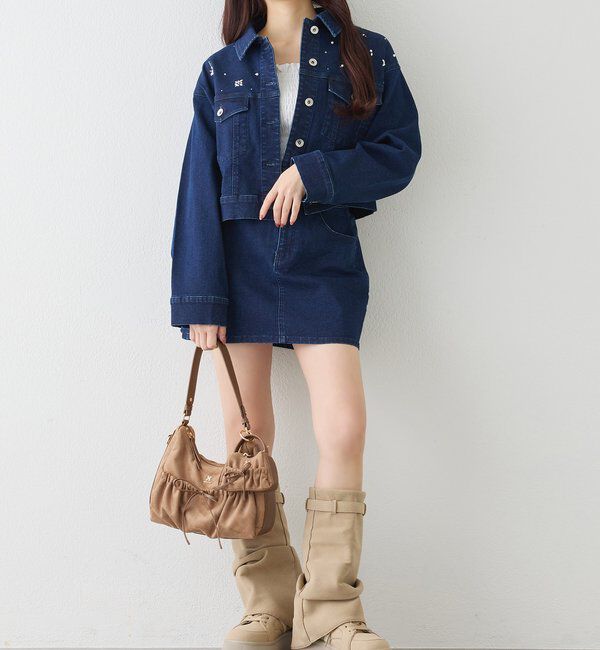  「ウェスト折り返しデニムミニスカート」|スカート|