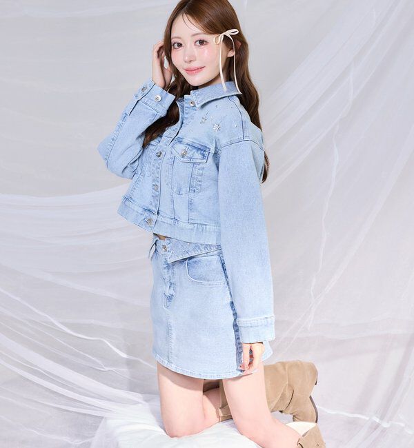  「ビジューデニムジャケット」|ダウンベスト・ベスト|