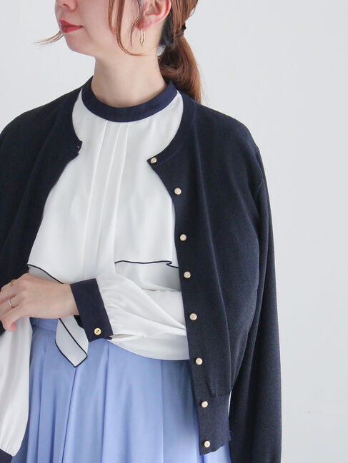 Te chichi「ビジュー釦ラメクルーカーディガン」|カーディガン|ネイビー