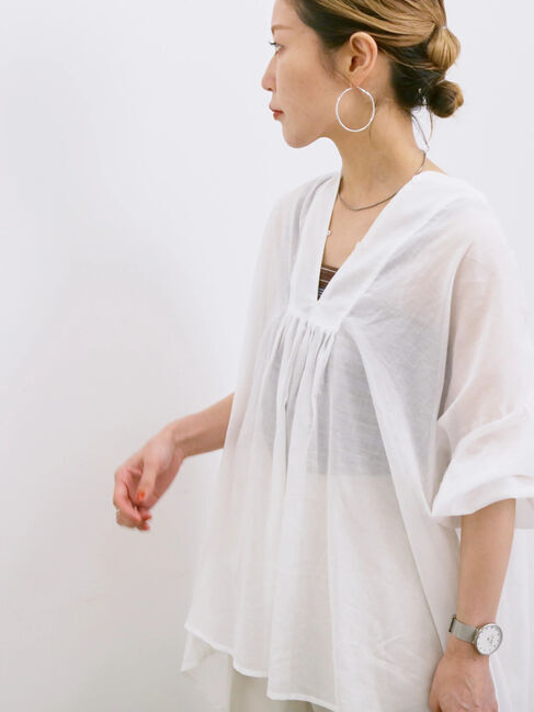 Samansa Mos2 blue「◎シフォンタックブラウス」|シャツ・ブラウス|オフホワイト