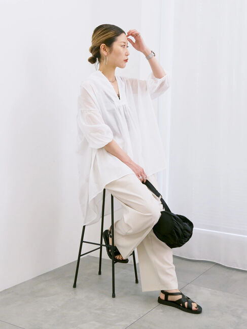 Samansa Mos2 blue「◎シフォンタックブラウス」|シャツ・ブラウス|