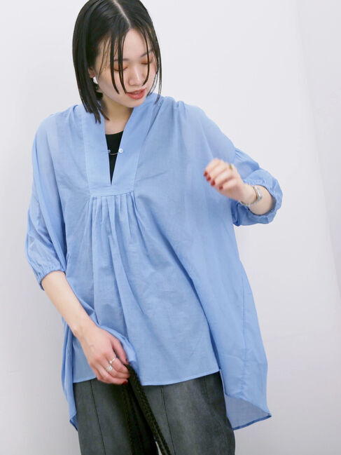 Samansa Mos2 blue「◎シフォンタックブラウス」|シャツ・ブラウス|