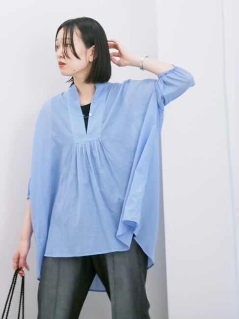 Samansa Mos2 blue「◎シフォンタックブラウス」|シャツ・ブラウス|