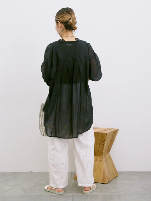 Samansa Mos2 blue「◎シフォンタックブラウス」|シャツ・ブラウス|