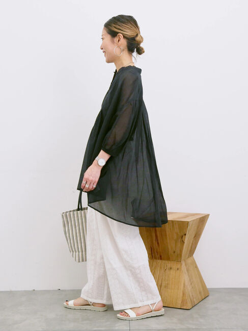 Samansa Mos2 blue「◎シフォンタックブラウス」|シャツ・ブラウス|