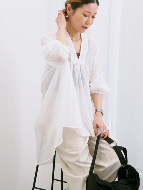 Samansa Mos2 blue「◎シフォンタックブラウス」|シャツ・ブラウス|