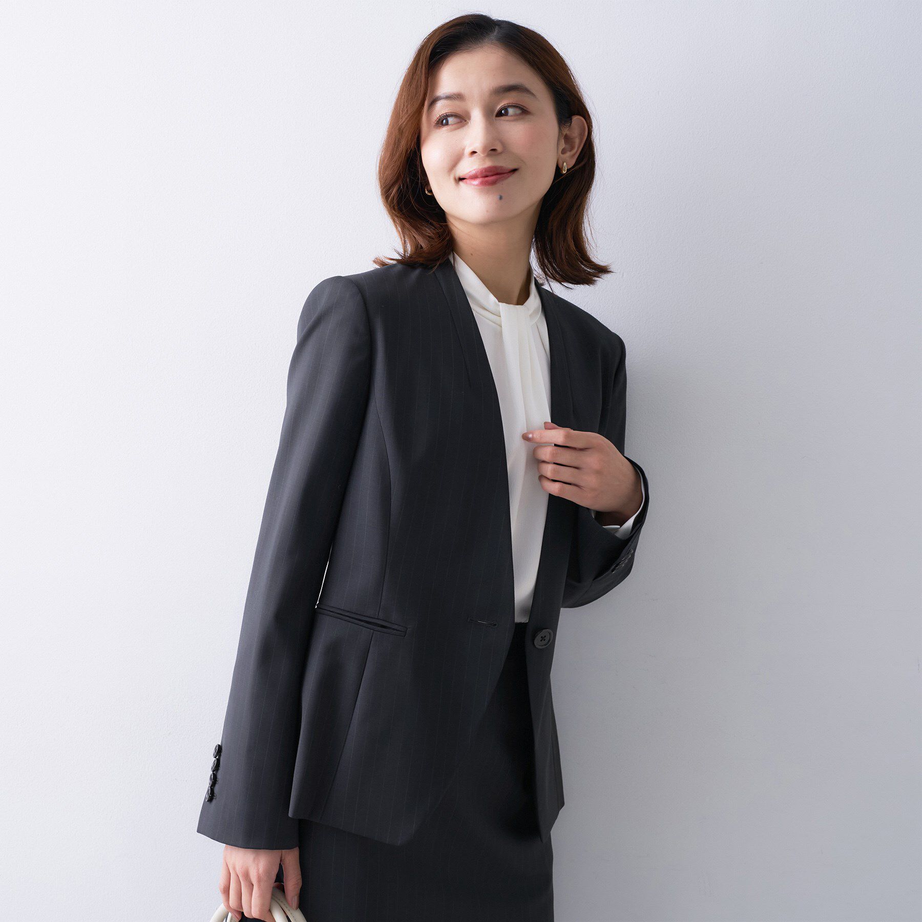 UNTITLED「【仕事着/スーツ】プレミアムカラーレスジャケット」|ノーカラージャケット|