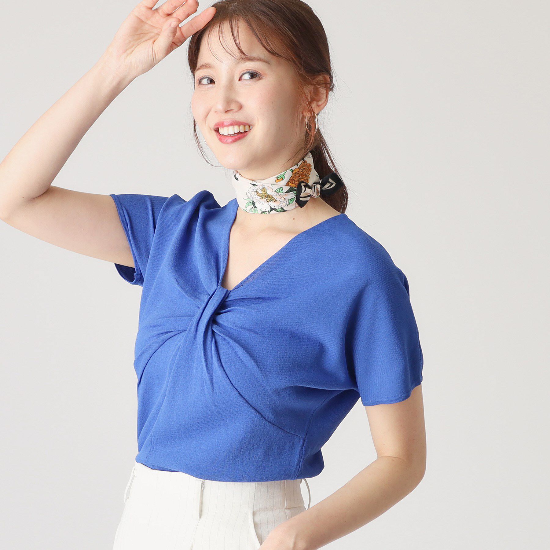 COUP DE CHANCE「【洗える】捻りデザインのニットトップス」|ニット・セーター|ブルー(092)