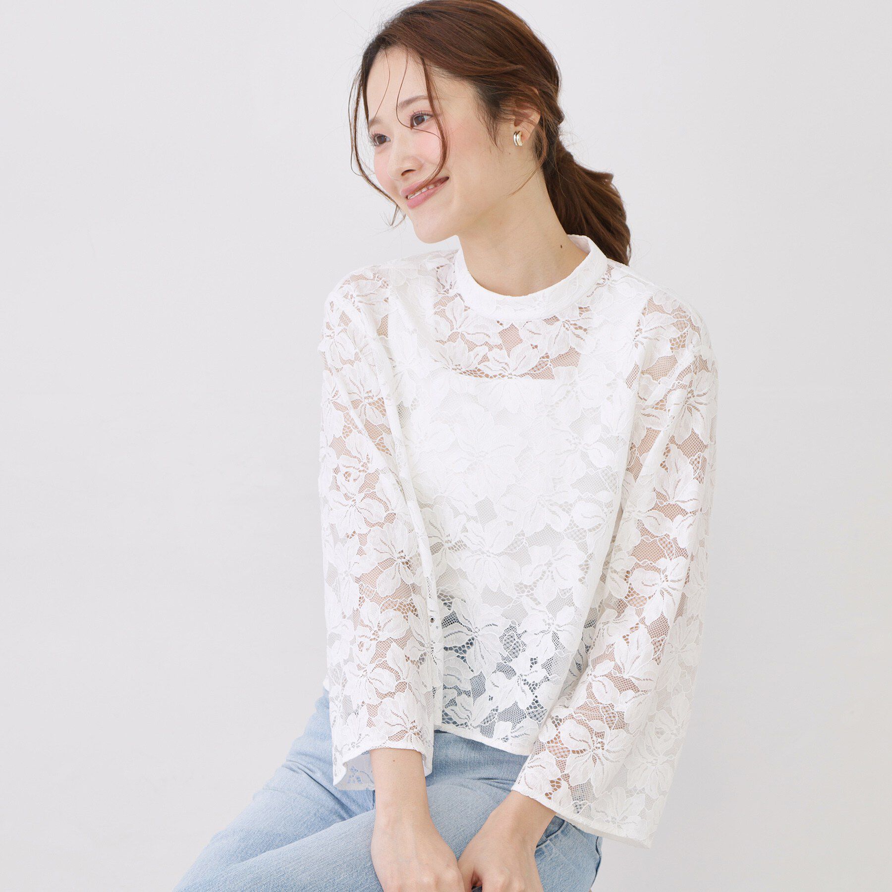 COUP DE CHANCE「【手洗い可】コットン混レースブラウス」|シャツ・ブラウス|ホワイト(001)