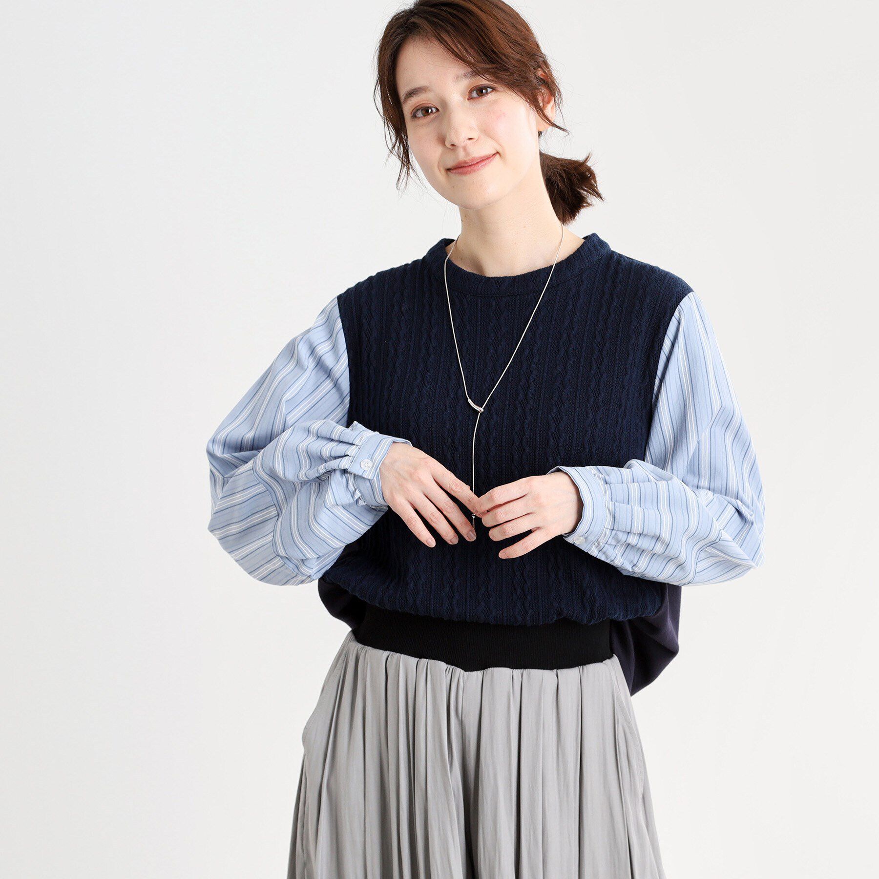 Reflect「【夏SALE／E‐QUALITY／洗える】異素材ミックスプルオーバー」|Tシャツ・カットソー|