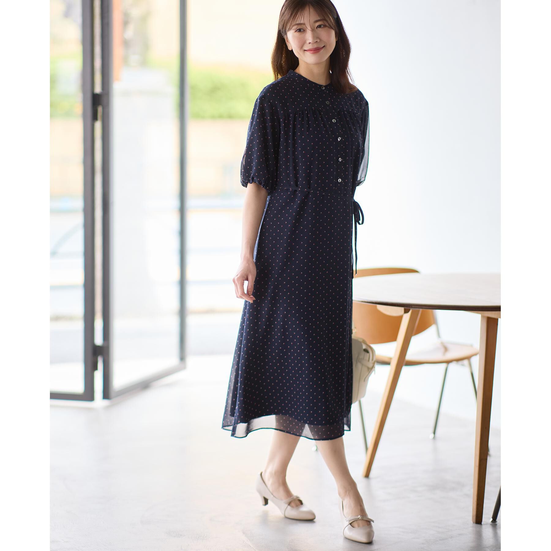 Reflect「【夏SALE／WEB先行カラーあり／リボン取り外し可／マシンウォッシュ可】コツキ柄プリントワンピース」|ワンピース|