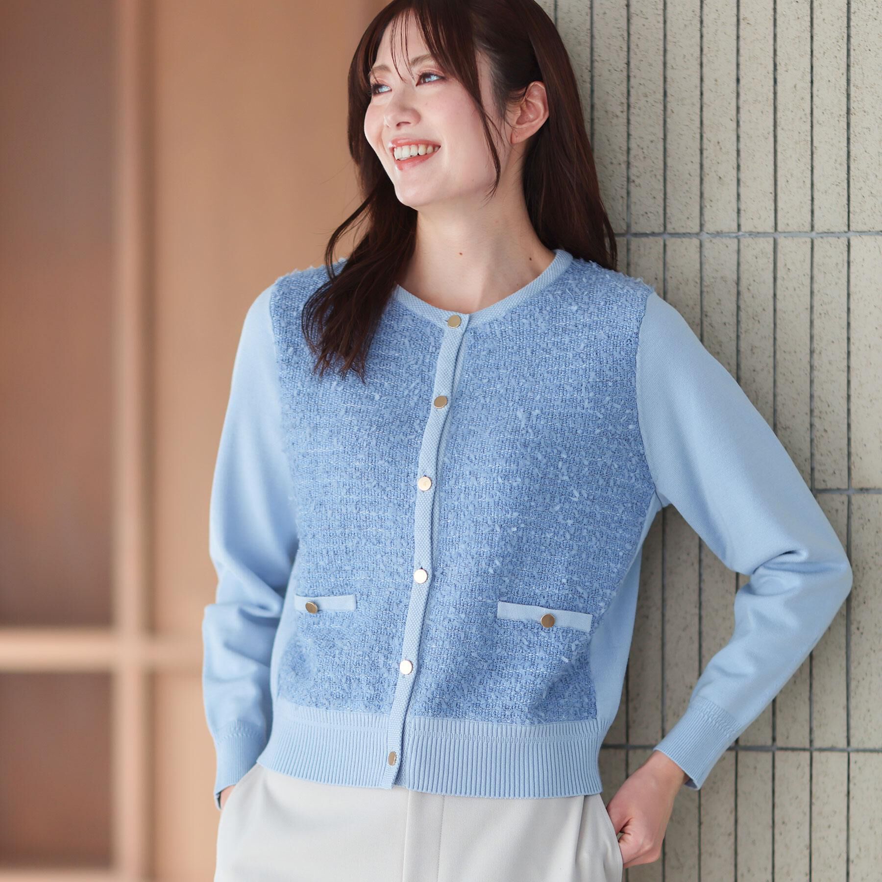 Reflect「【着映え◎】ツイード風ニットカーディガン」|カーディガン|サックスブルー(09