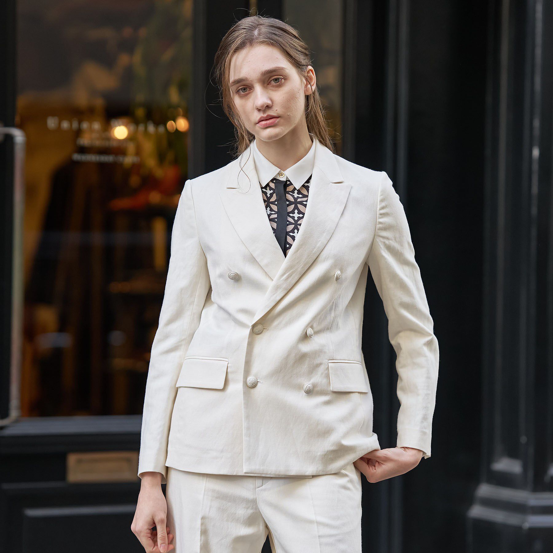 DRESSTERIOR「リネンブレンドWブレストジャケット」|テーラードジャケット|オフホワイト(003