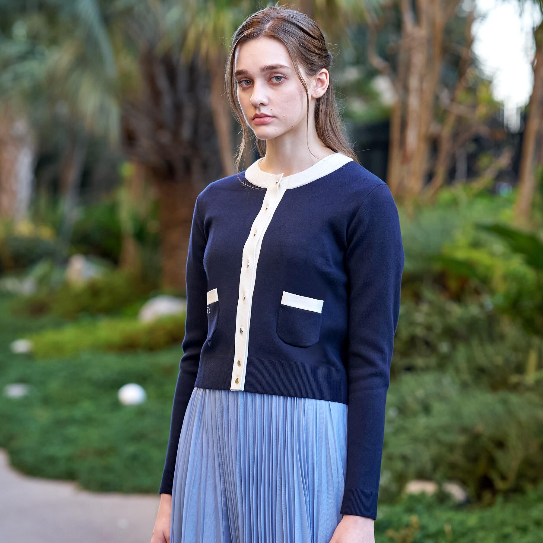 DRESSTERIOR「ウォッシャブルコットンカシミヤ配色カーディガン」|カーディガン|