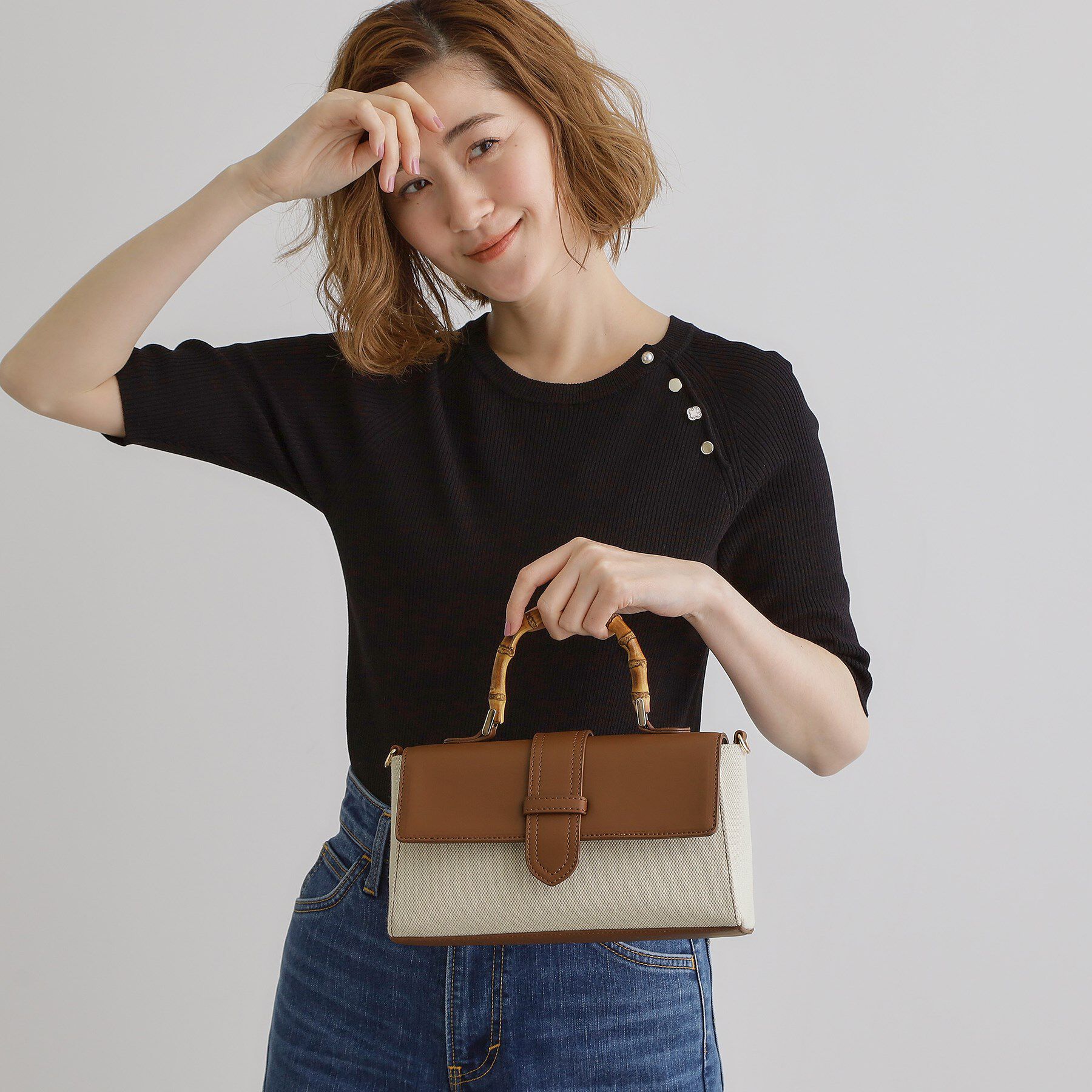 grove「【雑誌掲載】フラップバンブーハンドル2WAYトート」|ハンドバッグ|