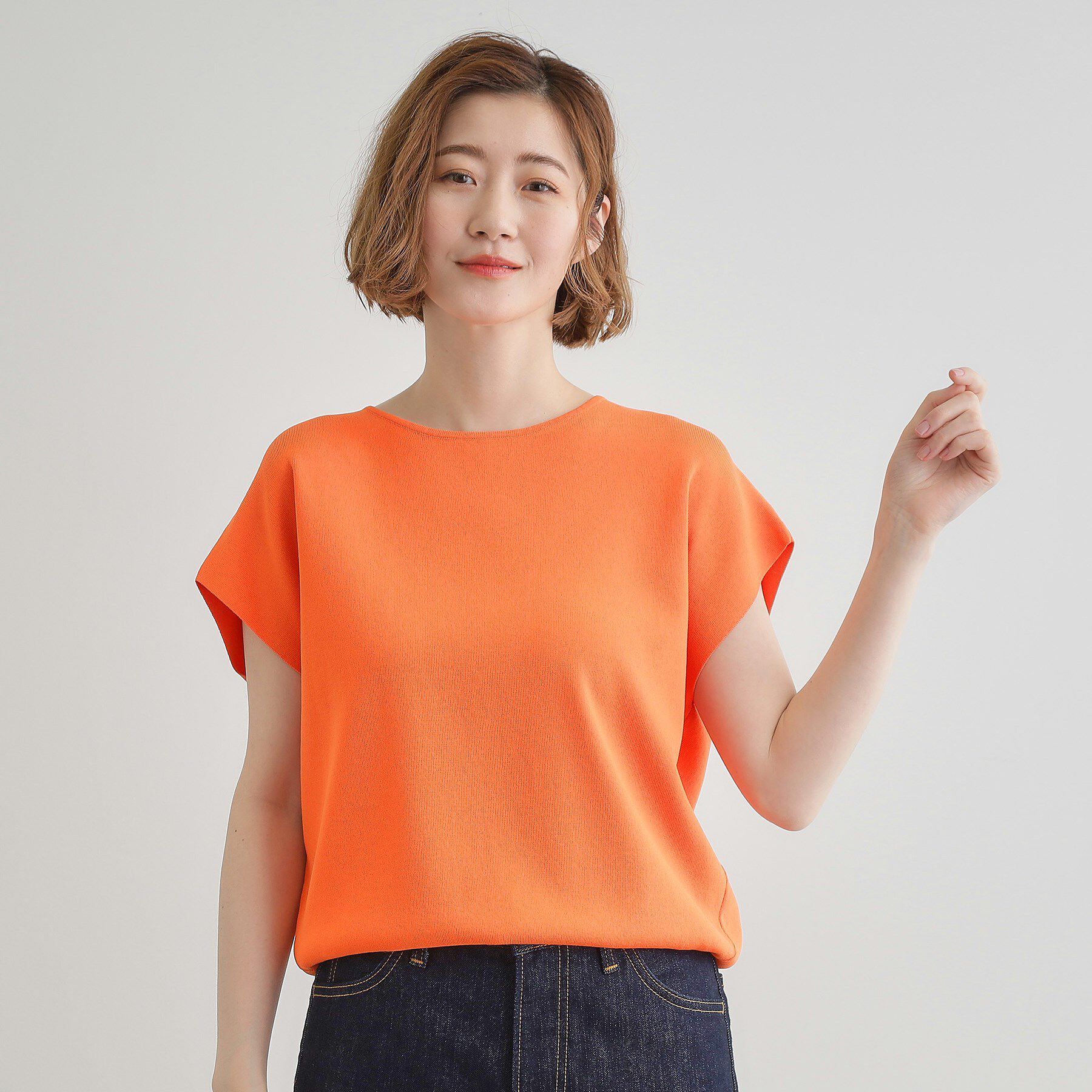 grove「【嬉しい機能付き】やわらかドライタッチフレンチスリーブニット」|ニット・セーター|