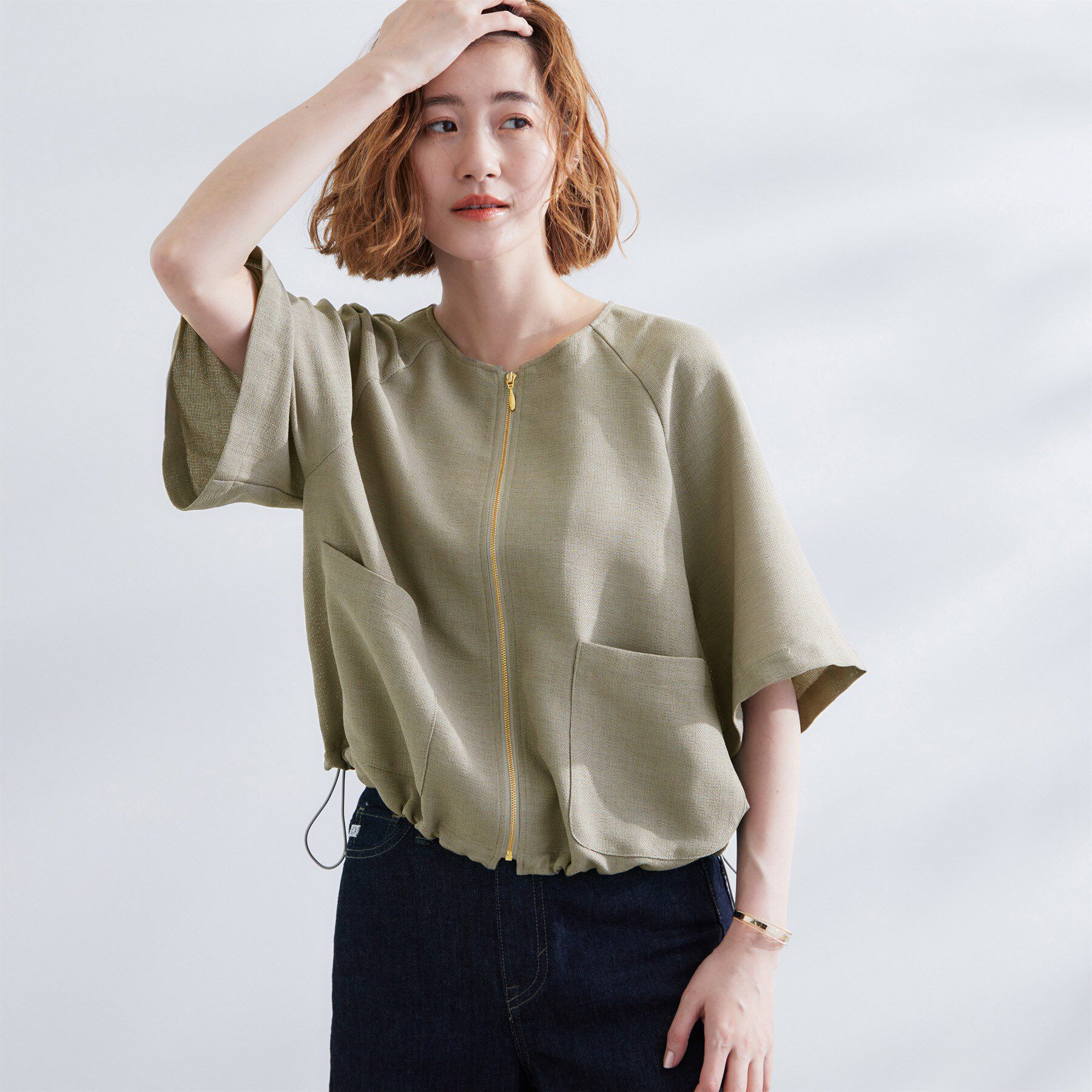 grove「透け感と立体感で魅せる、大人の夏のメッシュワイドスリーブジャケット」|ノーカラージャケット|