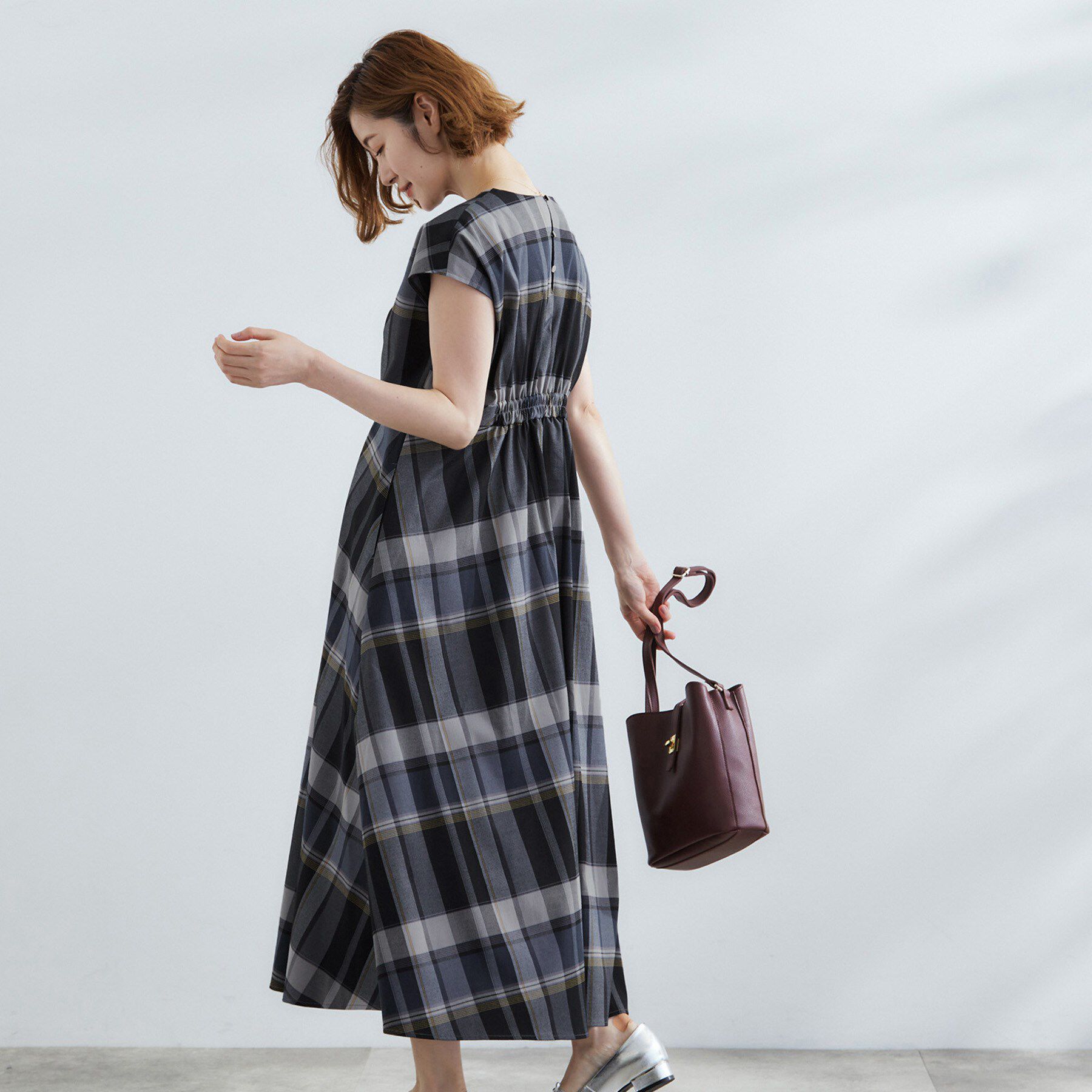 grove「秋を先取り！ビッグチェック フィット＆フレアワンピース」|ワンピース|