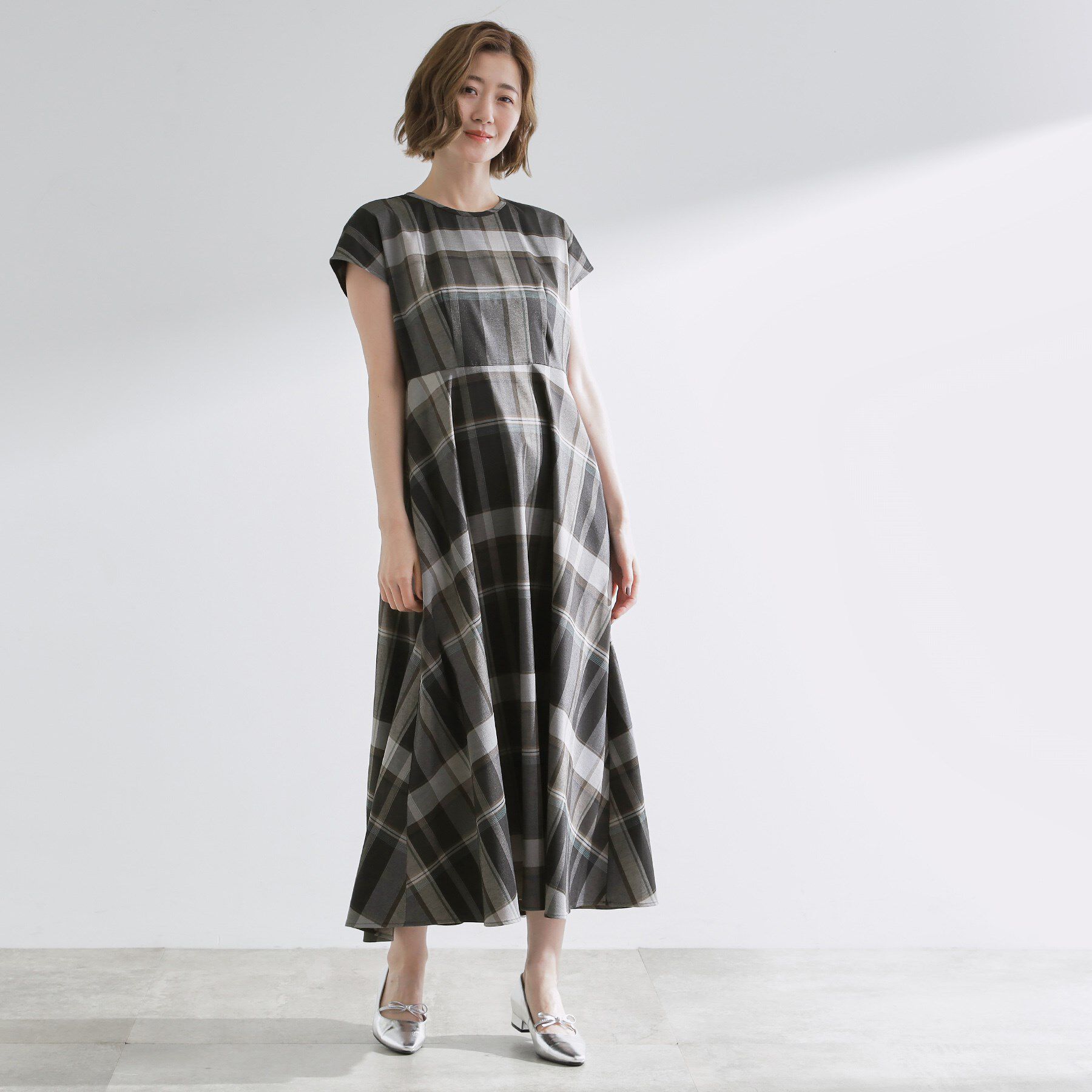 grove「秋を先取り！ビッグチェック フィット＆フレアワンピース」|ワンピース|