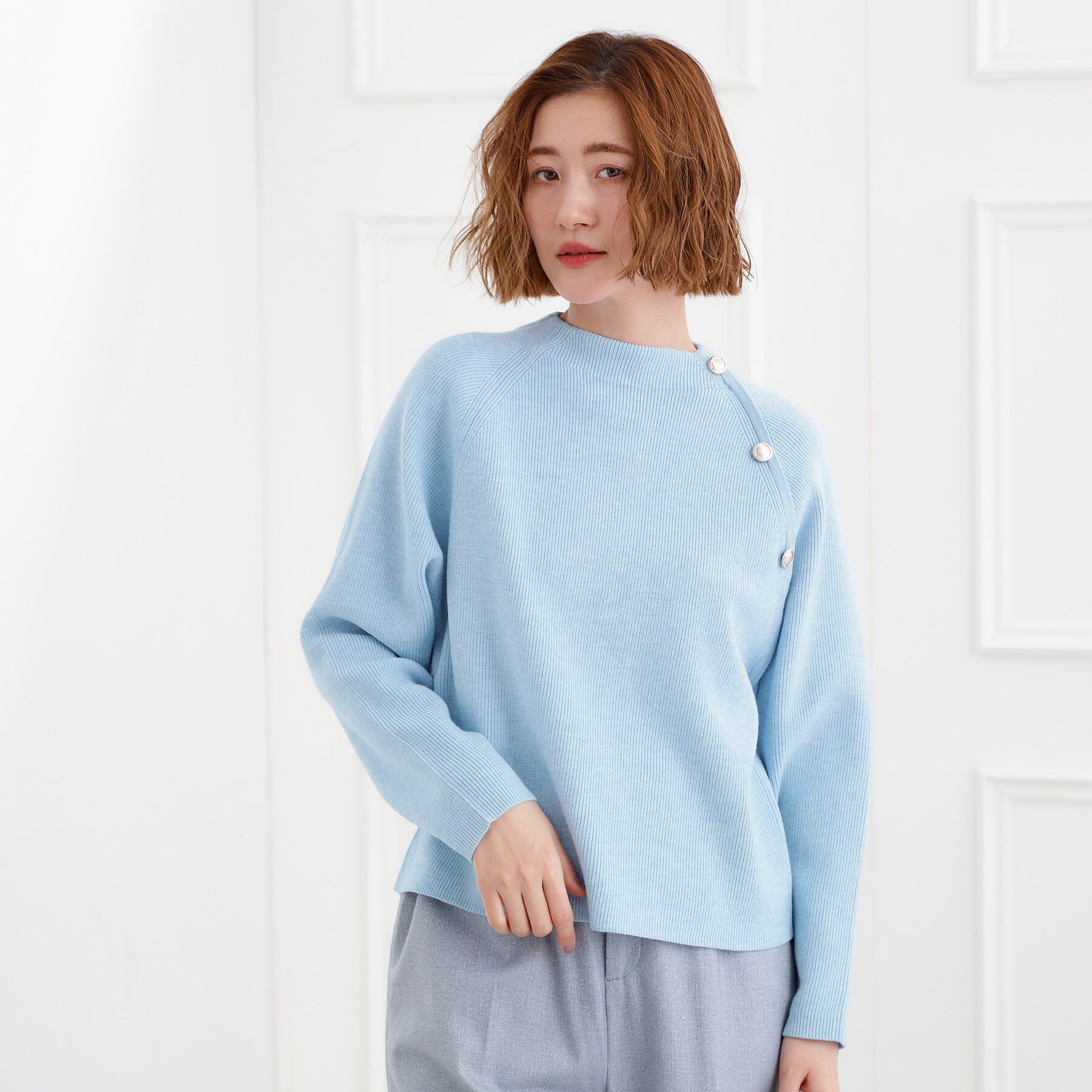 grove「ラグランスリーブ肩釦ニット」|ニット・セーター|