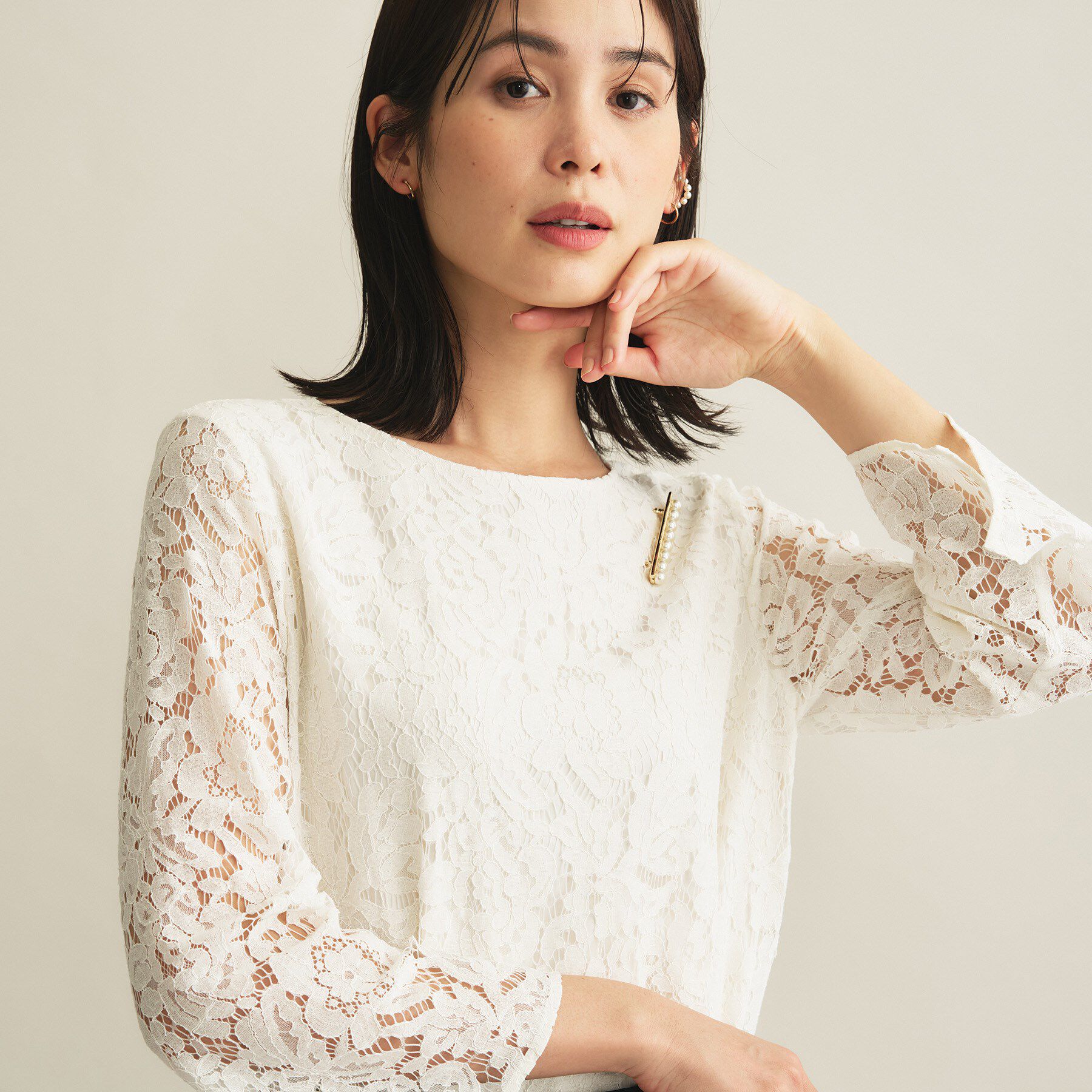 INDIVI「【洗える／セレモニー】フラワーレースブラウス」|シャツ・ブラウス|