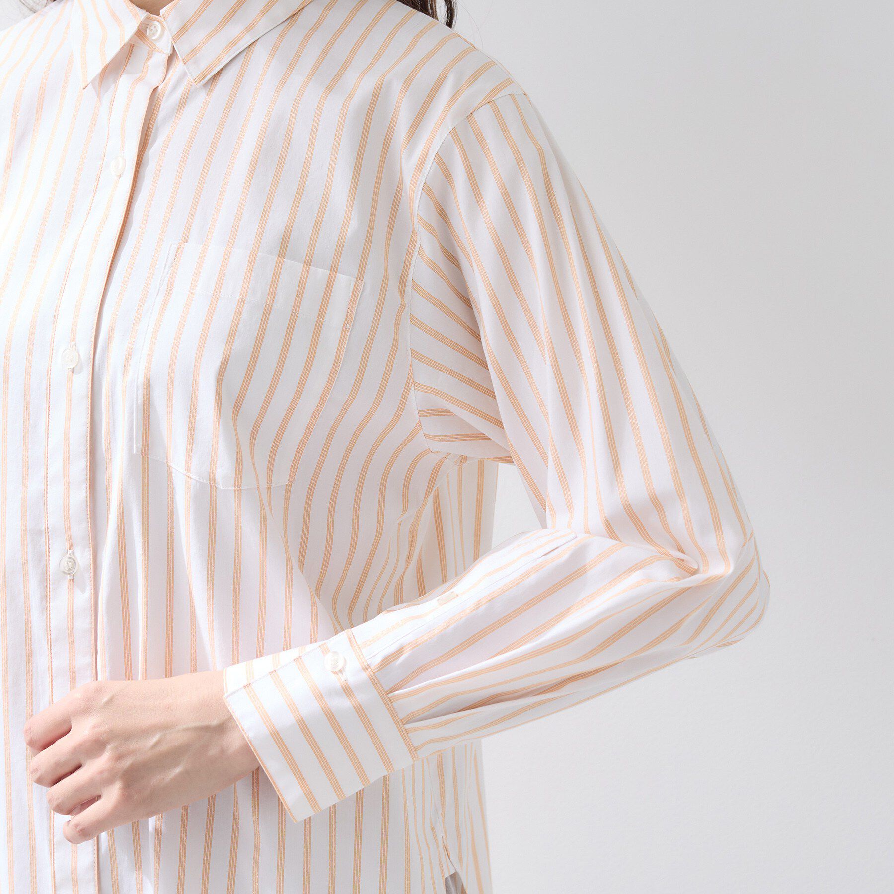 INDIVI「【2WAY／洗える】ラメストライプ コットン混シャツ」|シャツ・ブラウス|