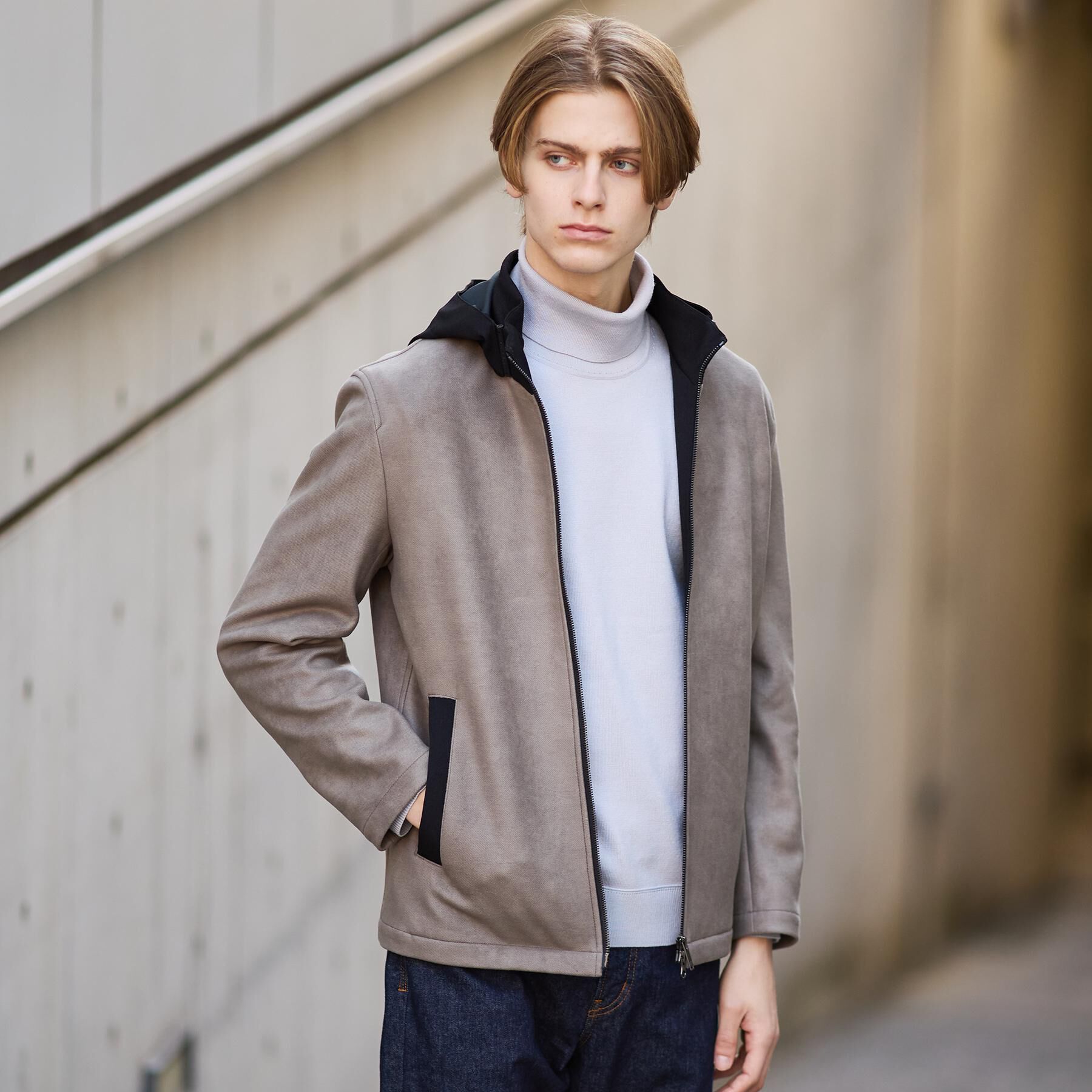 TAKEO KIKUCHI「【JUST ONE LAYER】ダウンファブリック ジップアップ フード ブルゾン」|ブルゾン・スタジャン|カーキベージュ(05