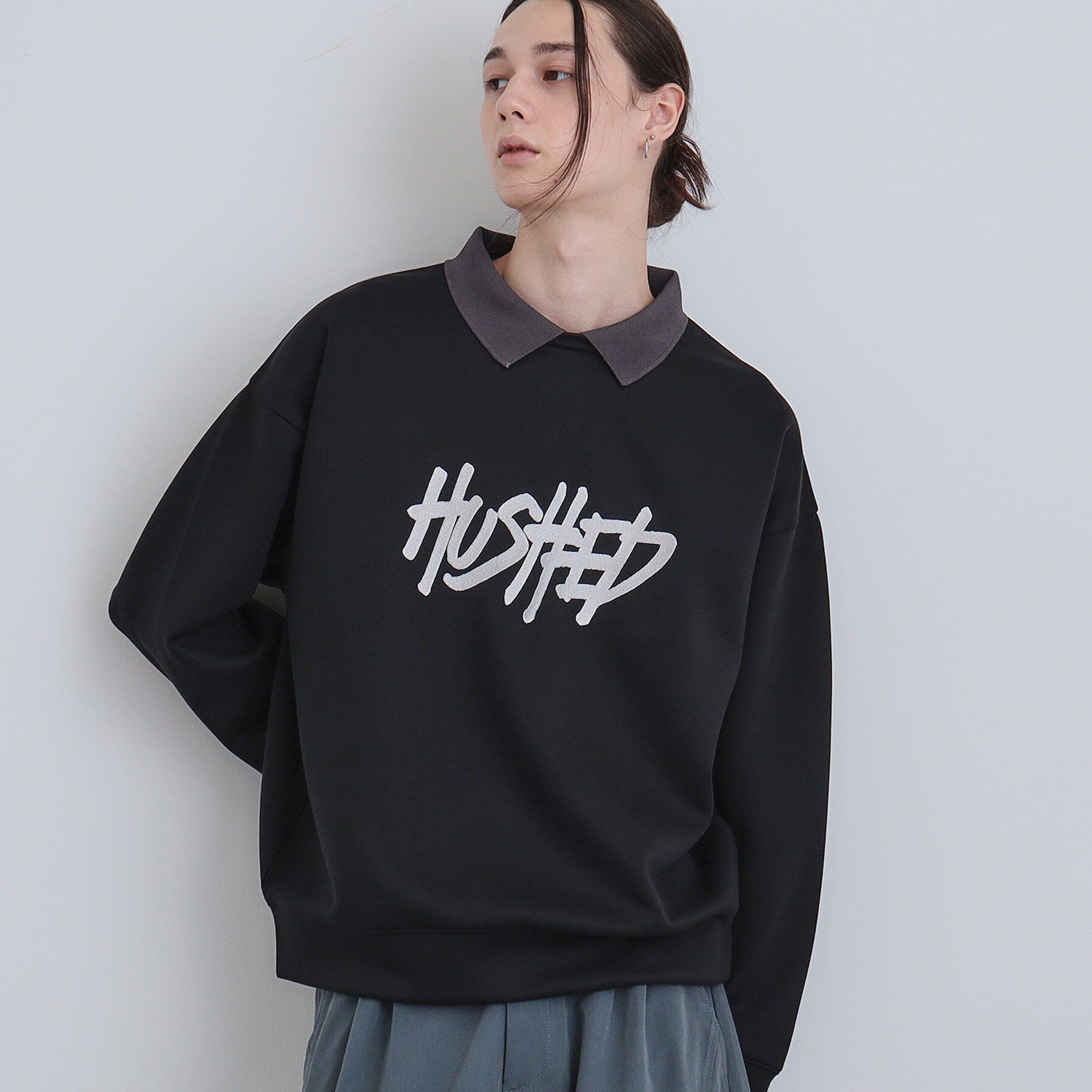 tk.TAKEO KIKUCHI「レタードエンブロレイヤーカラーカットソー」|パーカー|ブラック(019)